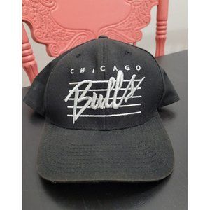 Chicago Bulls Mitchell & Ness Black Cursive Script Snapback Hat Cap 90s Look